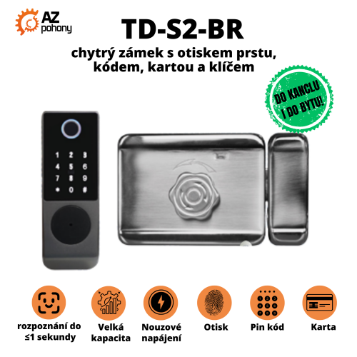 TD-S2-BR - chytrý zámek s otiskem prstu, kódem, kartou a klíčem
